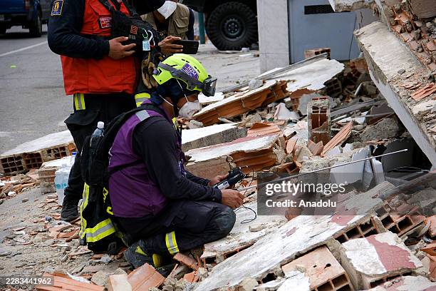 Member of the Colombian brigade is seen as more than 1,600 specialists from 30 countries and 12 UN-coordinated rescue teams have arrived following...