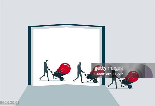 innovation - pushing wheel barrow stock illustrations