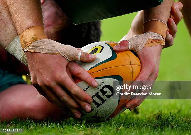 Australia - 30 June 2026; A general view of a rugby ball during an Ireland rugby squad training session at Leichhardt Oval in Sydney, Australia.