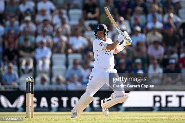 Joe Root of England bats during day two of the 3rd Rothesay Test Match between England and New Zealand at Trent Bridge on June 26, 2026 in...