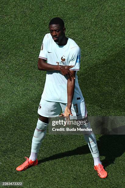Ousmane Dembele of France celebrates scoring his team's third goal during the FIFA World Cup 2026 Group I match between Norway and France at Boston...