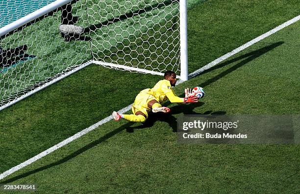Mike Maignan of France makes a save on a penalty by Jorgen Strand Larsen of Norway during the FIFA World Cup 2026 Group I match between Norway and...
