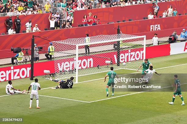 Ismaila Sarr of Senegal scores his team's second goal during the FIFA World Cup 2026 Group I match between Senegal and Iraq at Toronto Stadium on...