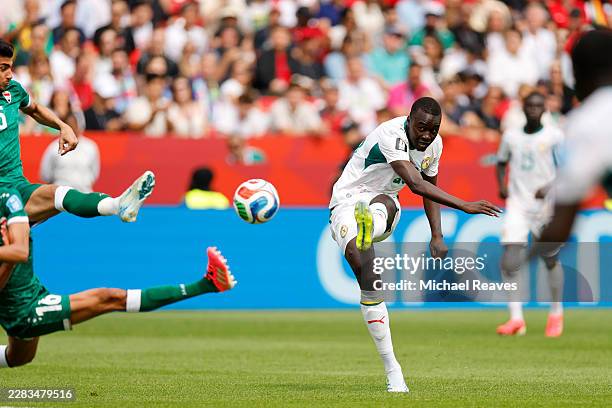 Pape Gueye of Senegal scores his team's third goal during the FIFA World Cup 2026 Group I match between Senegal and Iraq at Toronto Stadium on June...