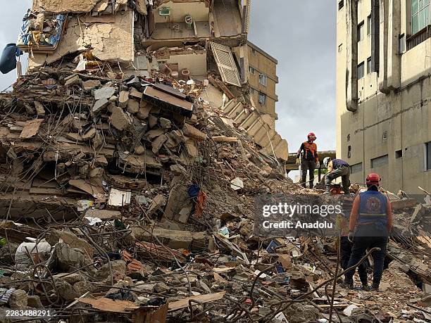 Venezuelan Civil Protection officials continue search and rescue operations in the Moises building in San Bernardino, where security and rescue...