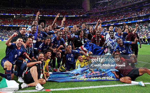 Cabo Verde players celebrate after the 0-0 draw during the FIFA World Cup 2026 Group H match between Cabo Verde and Saudi Arabia at Houston Stadium...