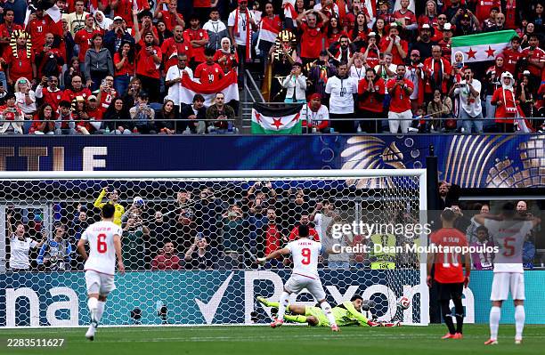 Mehdi Taremi of IR Iran takes a penalty that was saved by Mostafa Shoubir of Egypt during the FIFA World Cup 2026 Group G match between Egypt and IR...