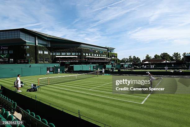 General view of Court 4 before The Championships Wimbledon 2026 at All England Lawn Tennis and Croquet Club on June 27, 2026 in London, England.