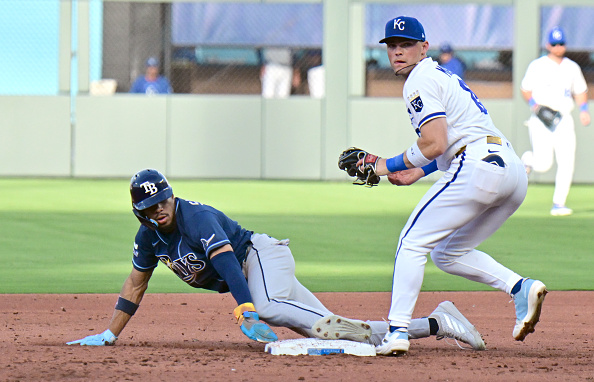 Simpson Rays Baseball Player Tampa Bay Rays left fielder Chandler Simpson is out stealing second ...