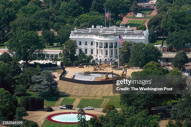 June 30: Construction at the future site of a helipad on the South Lawn of the White House on Tuesday, June 30, 2026 in Washington, D.C.