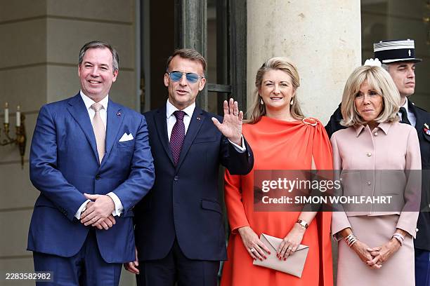 Luxembourg's Grand Duke Guillaume, France's President Emmanuel Macron, Luxembourg's Grand Duchess Stephanie and French President's wife Brigitte...