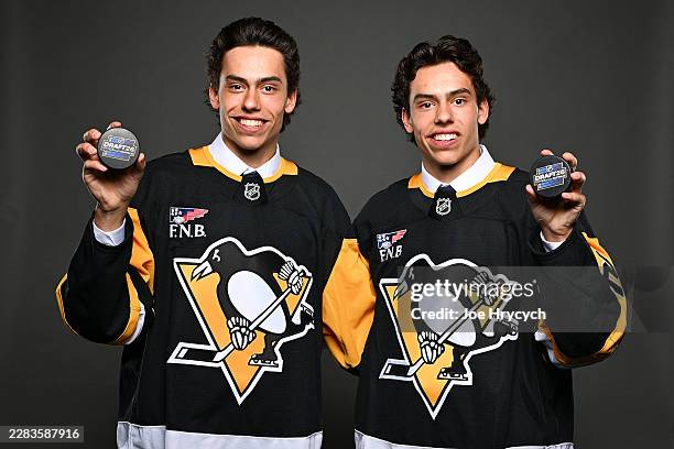 Markus and Liam Ruck pose for a portrait after being selected 39th and 22nd overall by the Pittsburgh Penguins during day two of the 2026 NHL Draft...