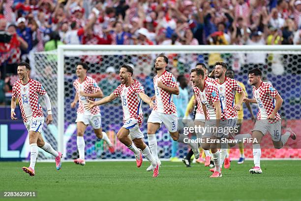 Nikola Vlasic of Croatia celebrates scoring his team's second goal during the FIFA World Cup 2026 Group L match between Croatia and Ghana at...