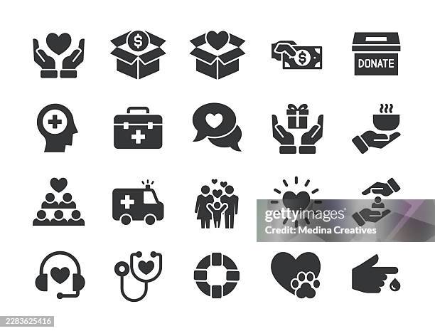 donation icons - glyph solid series icon - solid icon set medical stock illustrations