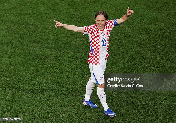 Luka Modric of Croatia celebrates the team's 2-1 victory in the FIFA World Cup 2026 Group L match between Croatia and Ghana at Philadelphia Stadium...
