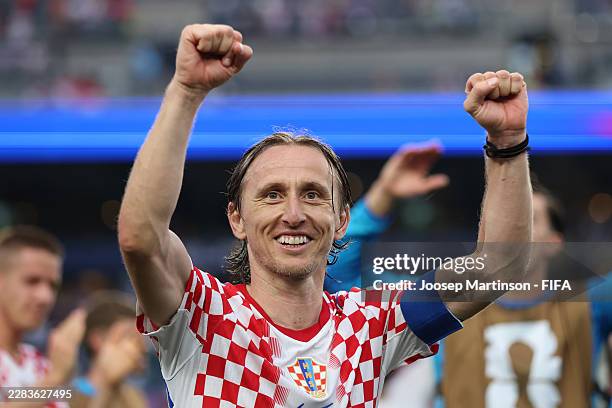 Luka Modric of Croatia applauds fans after the team's 2-1 victory in the FIFA World Cup 2026 Group L match between Croatia and Ghana at Philadelphia...