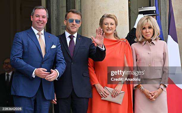 Grand Duke Guillaume of Luxembourg, French President Emmanuel Macron, Grand Duchess Stephanie of Luxembourg and French First Lady Brigitte Macron...