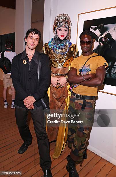 Vidar Logi, Daniel Lismore and Ib Kamara attend a private view of "In Plain Sight: A Queer Celebration Through Art" curated by Jack Guinness at The...