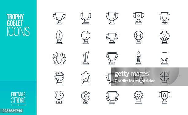trophy line icon set editable stroke - trophy icon editable stock illustrations