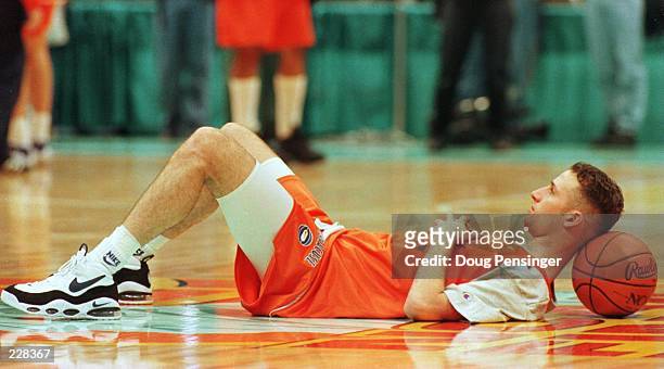Bobby Lazor of Syracuse takes a moment to soak up the limelight as the Orangemen practice for their semifinal game versus Mississippi State in the...