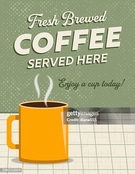 fresh brewed coffee sign template banner - diner counter stock illustrations