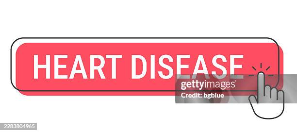 heart disease - click button with hand cursor on white background - pointer finger on white stock illustrations