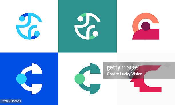 set of community people with c letter template. charity logo template. initial unity foundation human logo sign stock illustration - teamwork logo stock illustrations