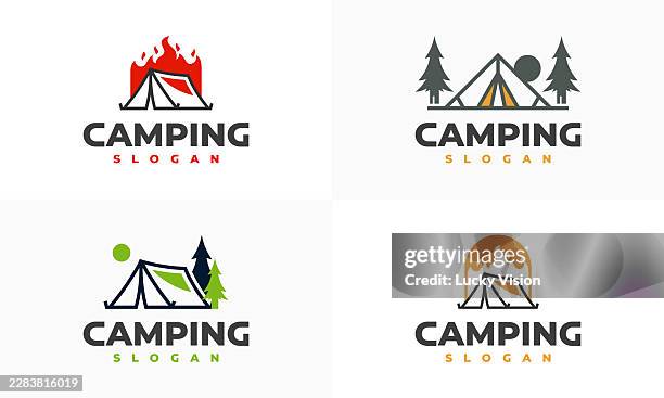 set of modern camping logo designs concept vector, summer camping vector illustration - cottage interior stock illustrations