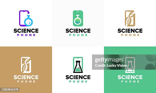 set of science phone logo designs concept vector, science and smartphone symbol - bio tech logo stock illustrations