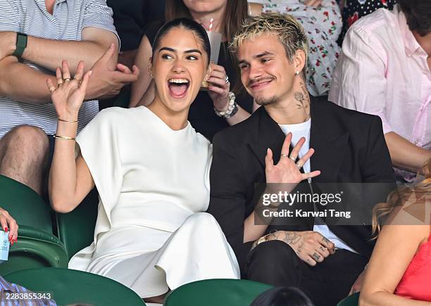Kim Turnbull and Romeo Beckham attend day one of the 2026 Wimbledon Tennis Championships at the All England Lawn Tennis and Croquet Club on June 29,...