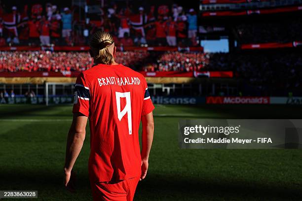 Erling Haaland of Norway looks on before the FIFA World Cup 2026 Group I match between Iraq and Norway at Boston Stadium on June 16, 2026 in...