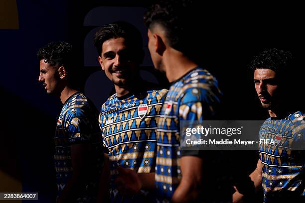 Members of team Iraq prepare to warm up before the FIFA World Cup 2026 Group I match between Iraq and Norway at Boston Stadium on June 16, 2026 in...