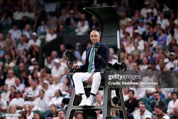 Chair Umpire Mohamed Lahyani looks on during the Novak Djokovic of Serbia v Yibing Wu of People's Republic of China, Gentlemen's Singles first round...