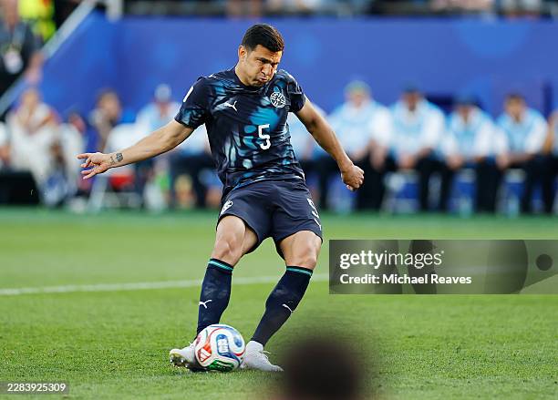 Fabian Balbuena of Paraguay misses the fifth penalty in a penalty shootout during the FIFA World Cup 2026 Round Of 32 match between Germany and...