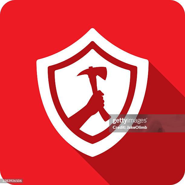 shield hand holding axe icon silhouette - execute icon stock illustrations