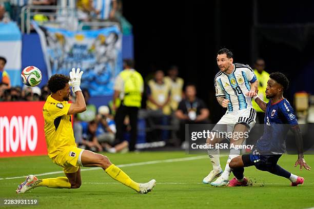 Lionel Messi of Argentina scores the team's first goal, Vozinha of Cape Verde, Diney of Cape Verde during the Round Of 32 - FIFA World Cup 2026 match...