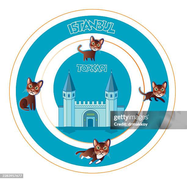 cute cats at topkapi palace plate - ginger cat stock illustrations
