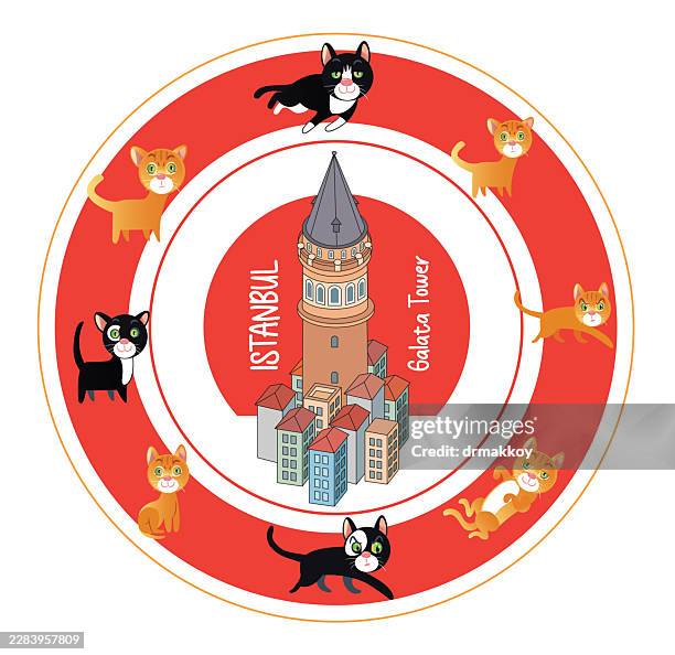 istanbul galata tower cats - ginger cat stock illustrations