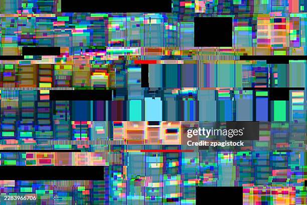 digital glitch art pattern, pixelated fragments, vivid colors, modern technical failure background - computer error stock pictures, royalty-free photos & images