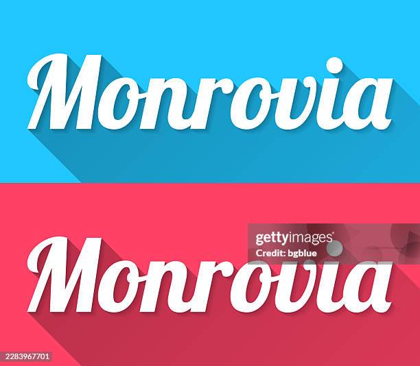 monrovia - flat design with long shadow on blue and red background - monrovia stock illustrations