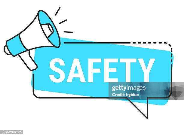 safety - speech bubble and megaphone on white background - text message notification stock illustrations