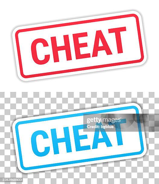 cheat - red and blue labels on blank background - cheating relationship stock illustrations