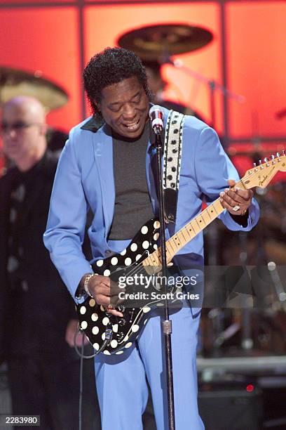 Musician Buddy Guy performing at The Concert for New York City to benefit the victims of the World Trade Center disaster at Madison Square Garden in...