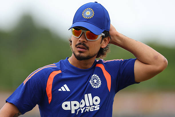 Ishan Kishan of India looks on during an India Training session at Banks Homes Riverside on June 30, 2026 in Chester-le-Street, England.