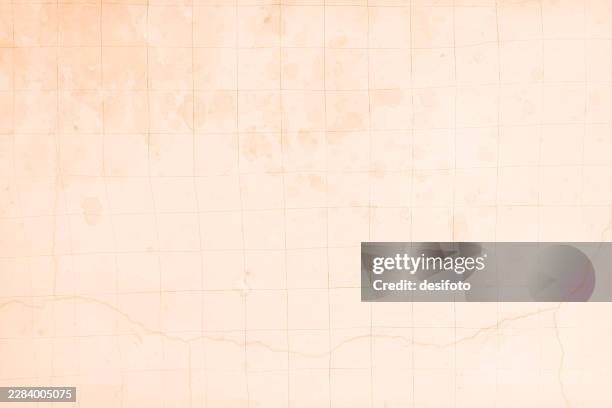 old rough rustic grainy full frame all over checked pattern stained retro vintage lined paper page splattered wet oil water stain on textured beige light brown cracked wall vector background like ancient manuscript historical backdrop with distorted lines - off white wall stock illustrations