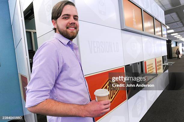 Portrait of barista & Briggo Inc Director of Coffee & Kiosk Operations Patrick Pierce as he poses at a Briggo Coffee kiosk at the University of...