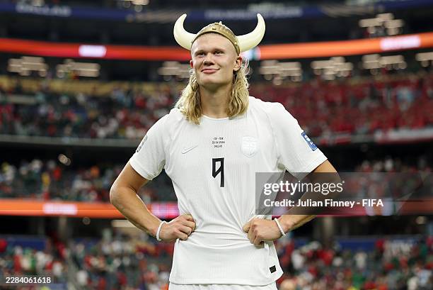 Erling Haaland of Norway celebrates after the 2-1 win during the FIFA World Cup 2026 Round Of 32 match between Cote d'Ivoire and Norway at Dallas...