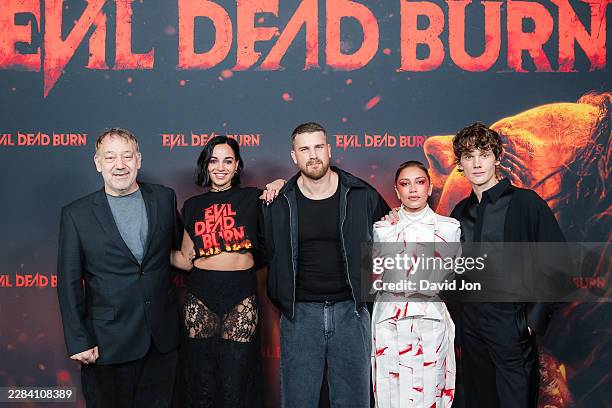 Sam Raimi, Souheila Yacoub, Sébastien Vaniček, Luciane Buchanan, and Hunter Doohan attend "Evil Dead Burn" Fan Event at The Saban Theatre on June 30,...