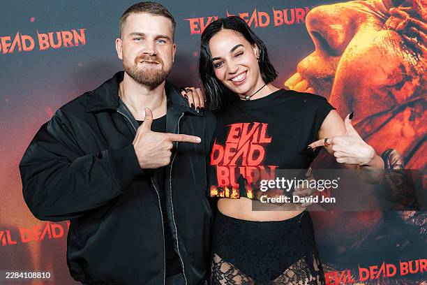 Sébastien Vaniček and Souheila Yacoub attend "Evil Dead Burn" Fan Event at The Saban Theatre on June 30, 2026 in Los Angeles, California.