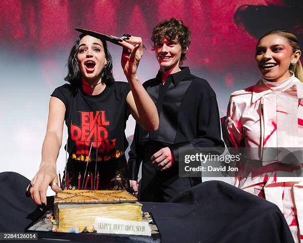 Souheila Yacoub, Hunter Doohan, Luciane Buchanan attend "Evil Dead Burn" Fan Event at The Saban Theatre on June 30, 2026 in Los Angeles, California.